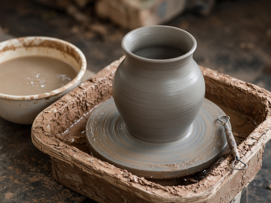 Wet clay on a potter's wheel