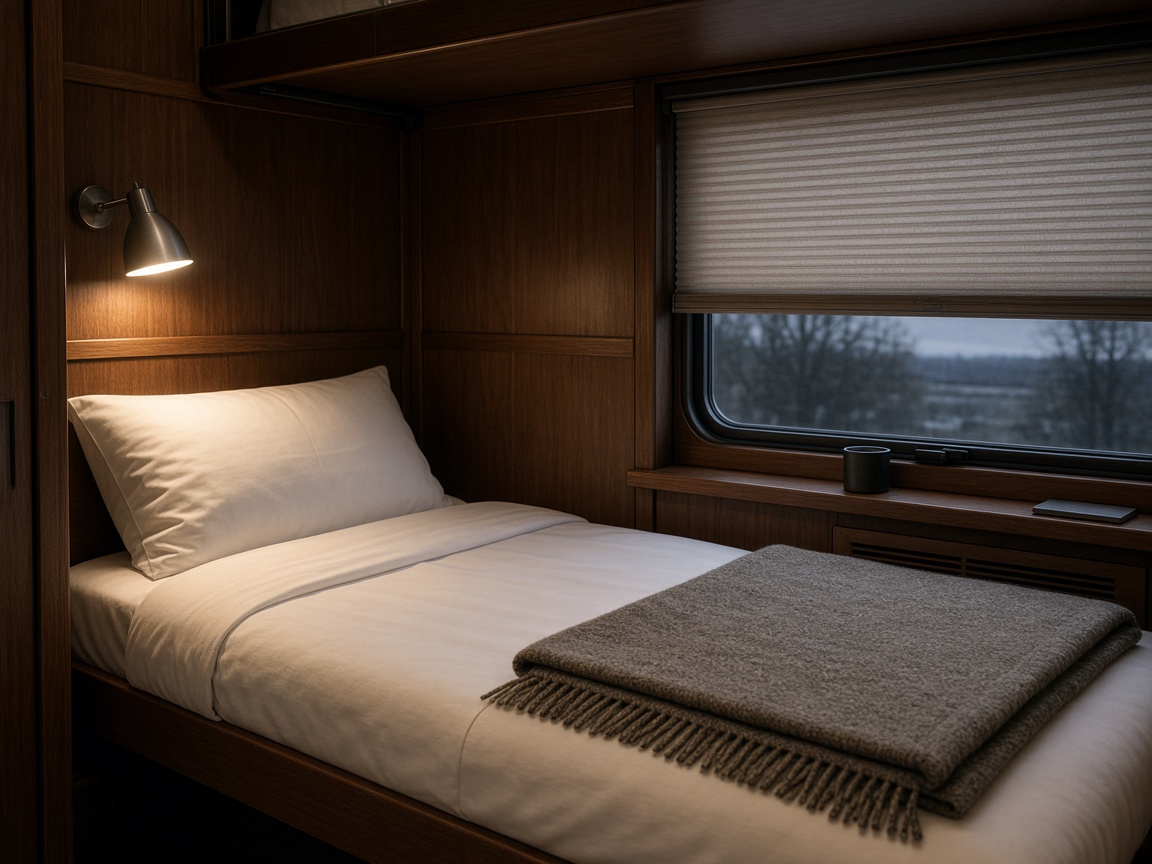 Made sleeper train bunk with a reading lamp